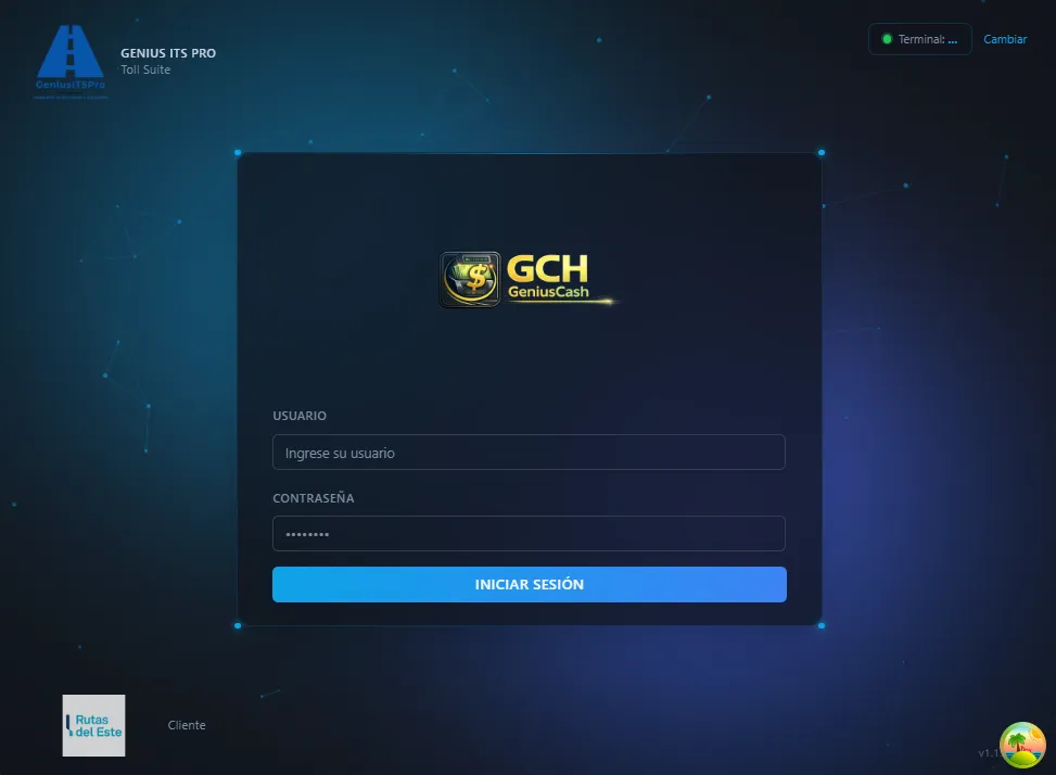 Pantalla de operación del módulo GeniusCash de la Suite de Peaje